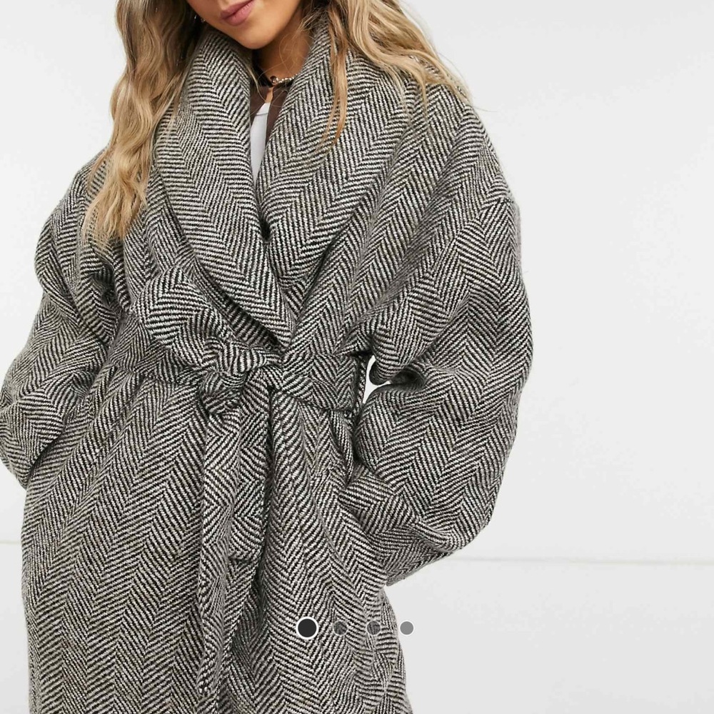 ASOS oversized herringbone maxi robe coat shawl collar